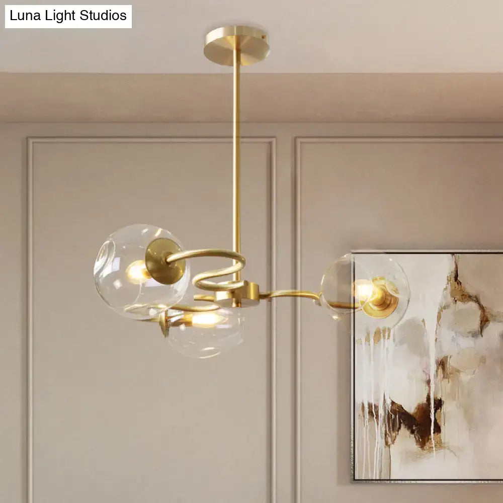 Modern brass 3-light glass globe flush mount for bedroom