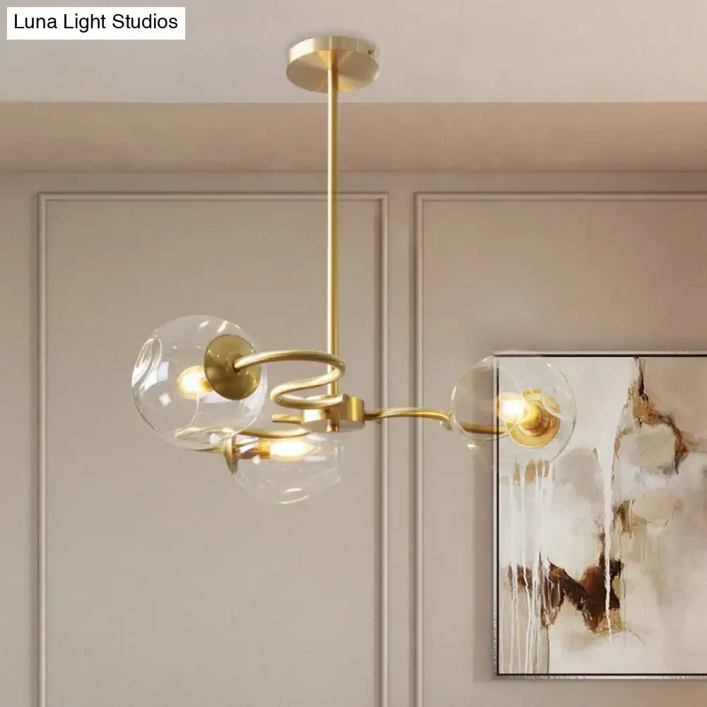 Modern brass 3-light glass globe flush mount for bedroom