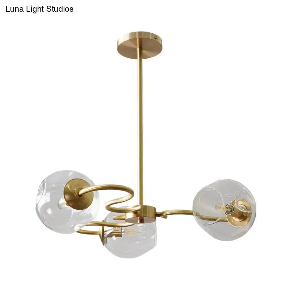 Modern brass 3-light glass globe flush mount for bedroom