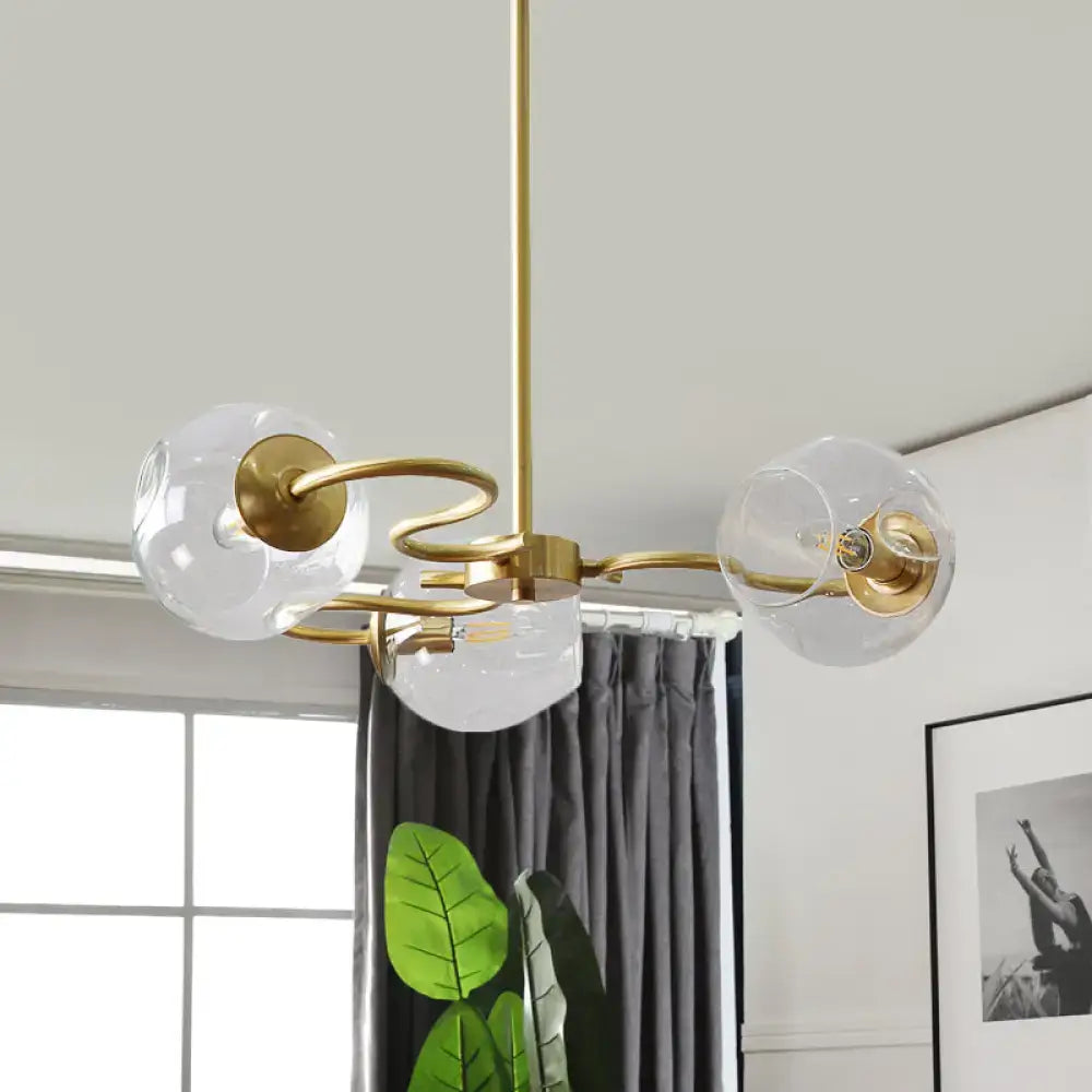 Modern brass 3-light glass globe flush mount for bedroom