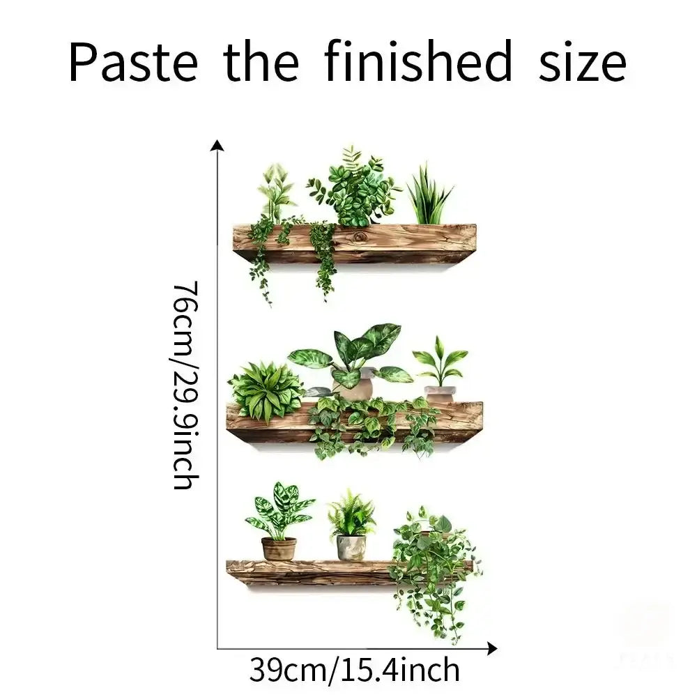 Rustic wooden shelf potted plant wall decals living room decoration