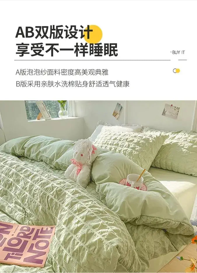 French style light blue princess bedding set bedroom ruched cotton