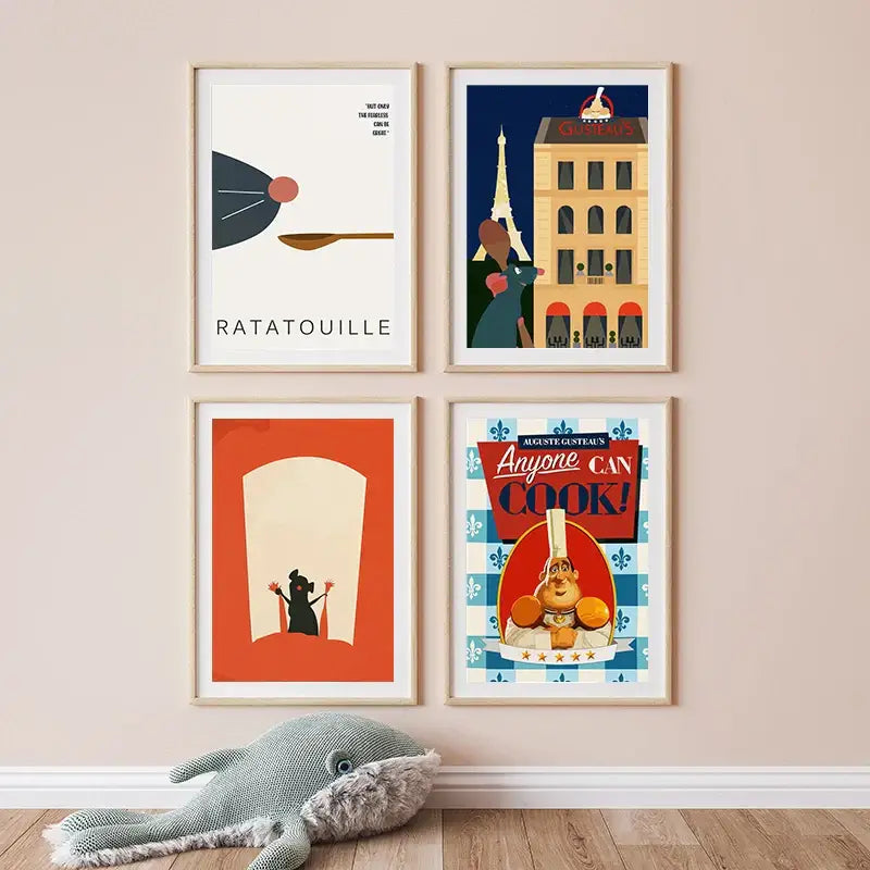 Minimalist ratatouille cartoon art print set of 4 kitchen decor