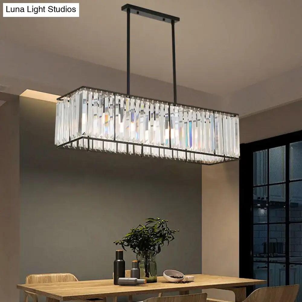 Traditional black metal and clear crystal island pendant light dining room