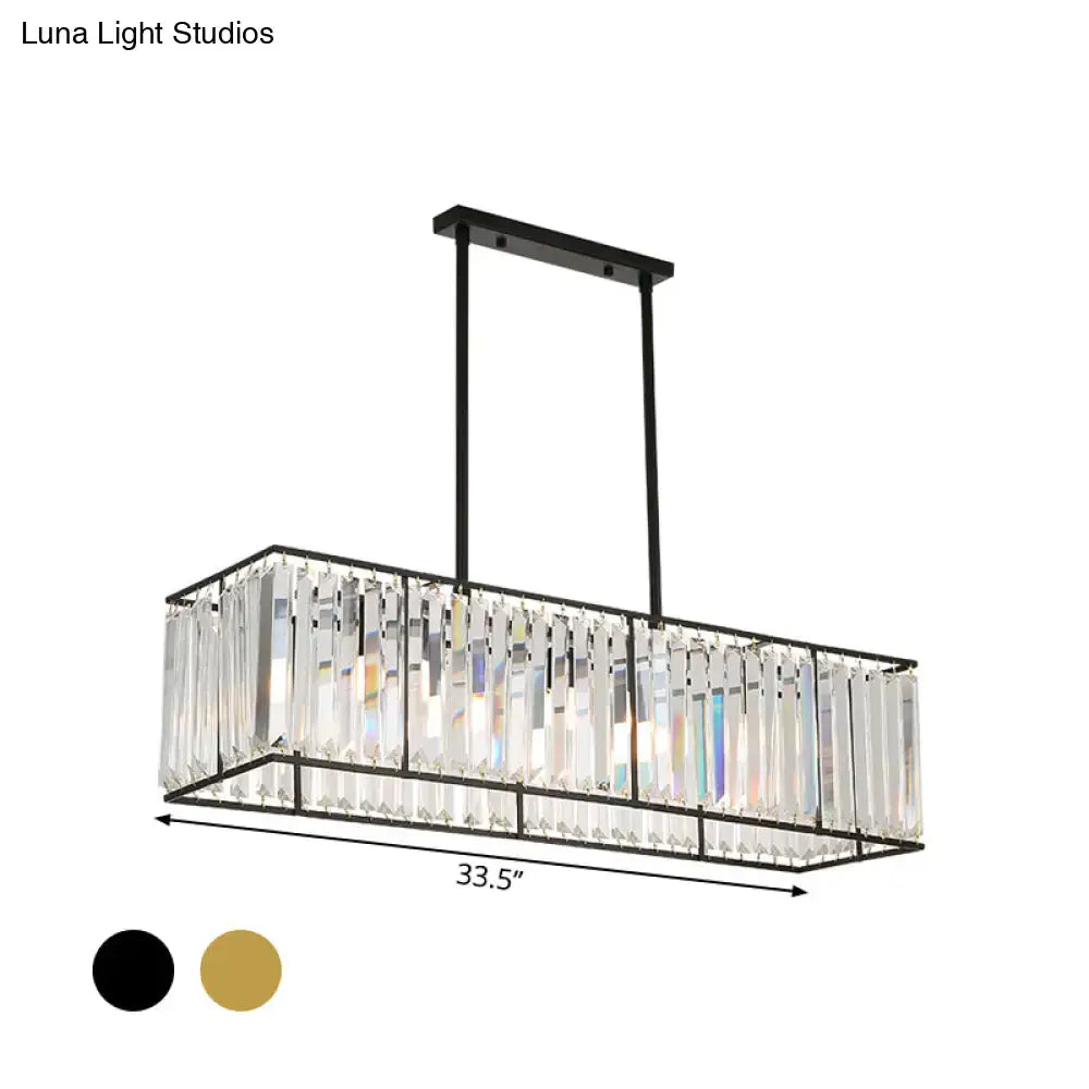 Traditional black metal and clear crystal island pendant light dining room
