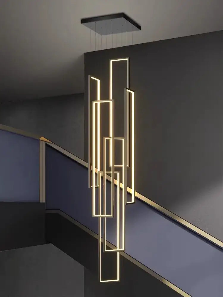 Modern black & gold luster rectangle led chandelier living room