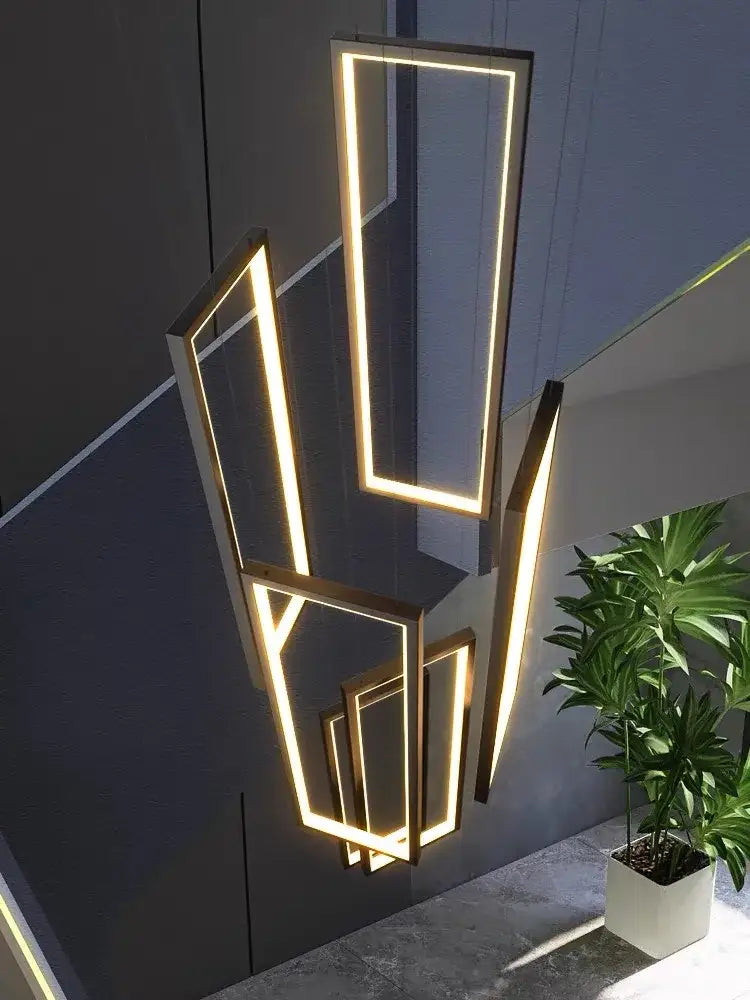 Modern black & gold luster rectangle led chandelier living room