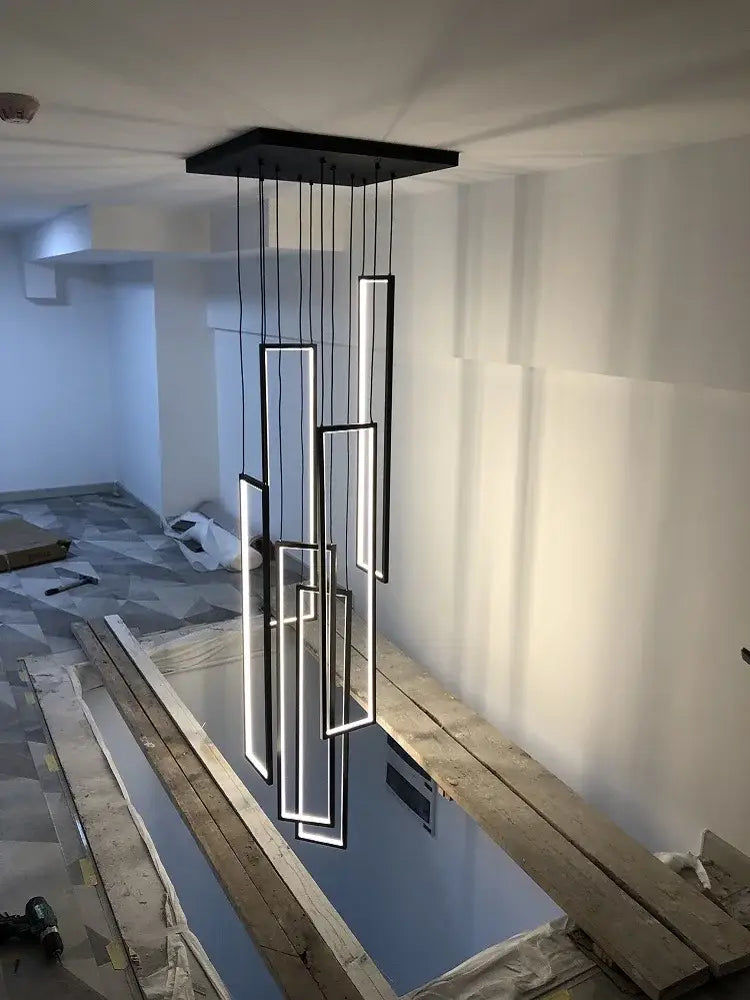 Modern black & gold luster rectangle led chandelier living room