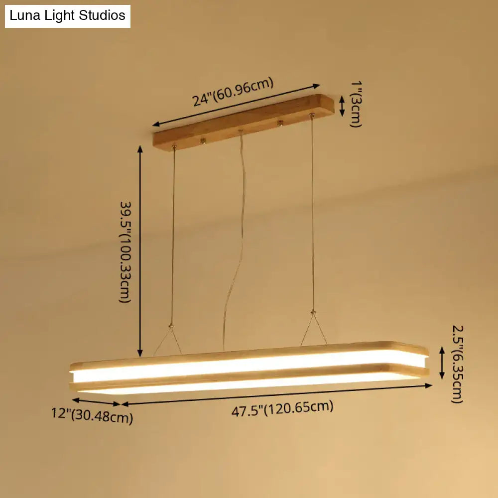 Modern wood rectangular led pendant light dining room warm white