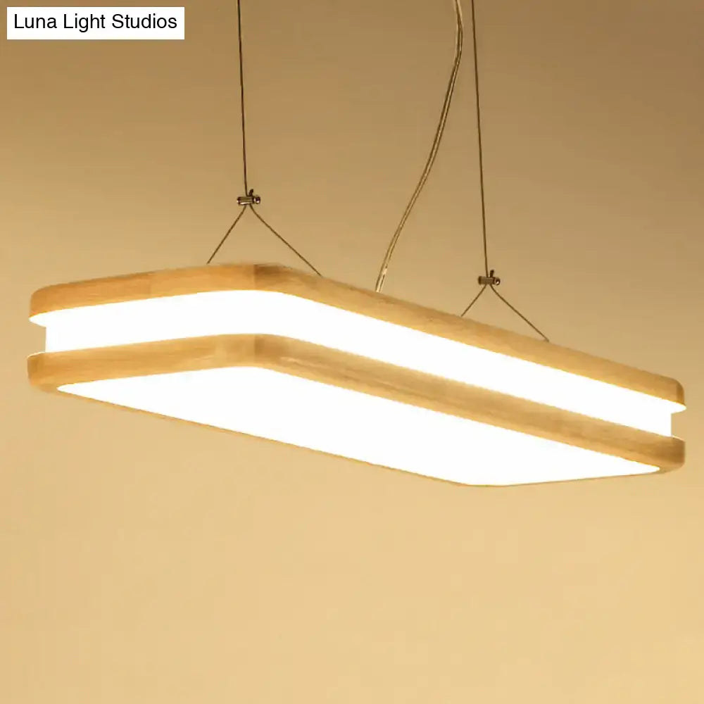 Modern wood rectangular led pendant light dining room warm white