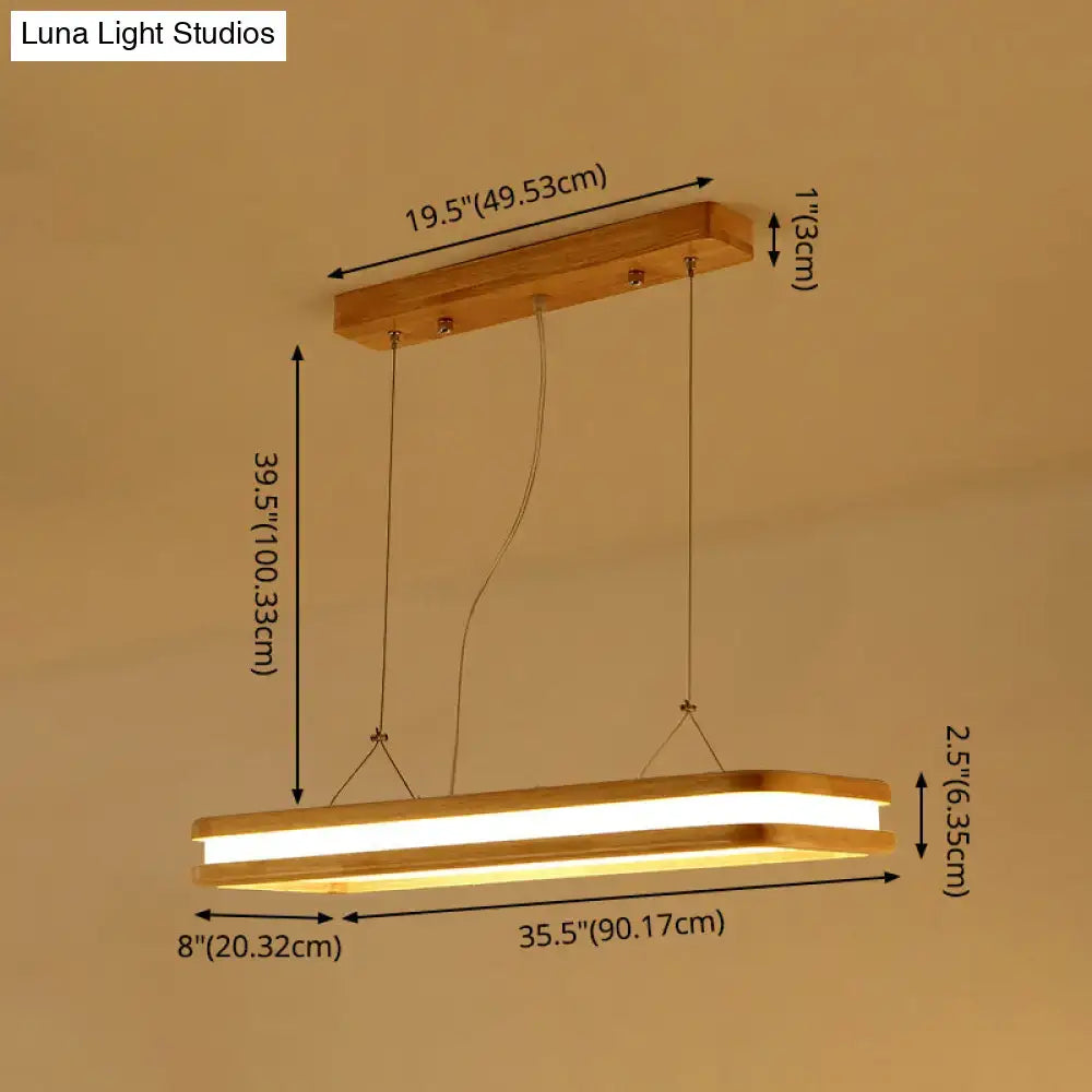 Modern wood rectangular led pendant light dining room warm white