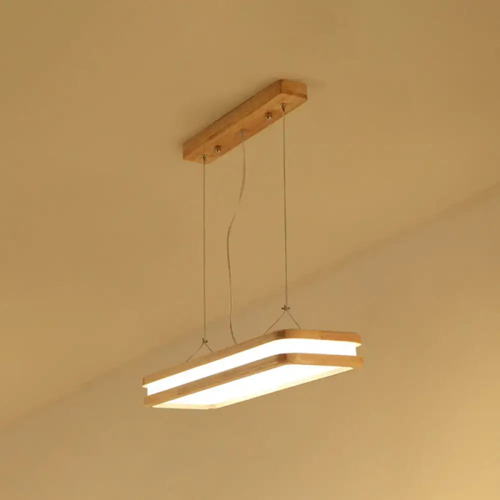 Modern wood rectangular led pendant light dining room warm white