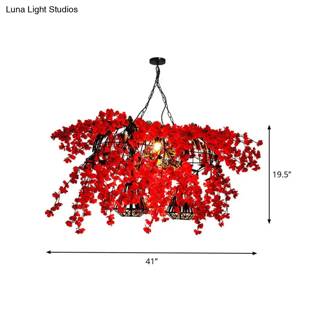 Industrial red flower suspension lamp dining room diamond cage
