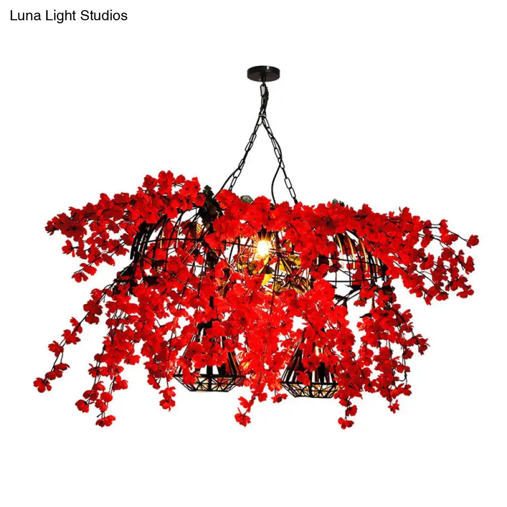 Industrial red flower suspension lamp dining room diamond cage