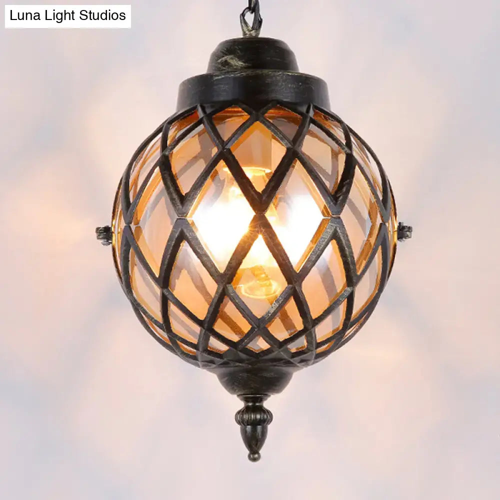 Moroccan green purple glass globe pendant light – dining room