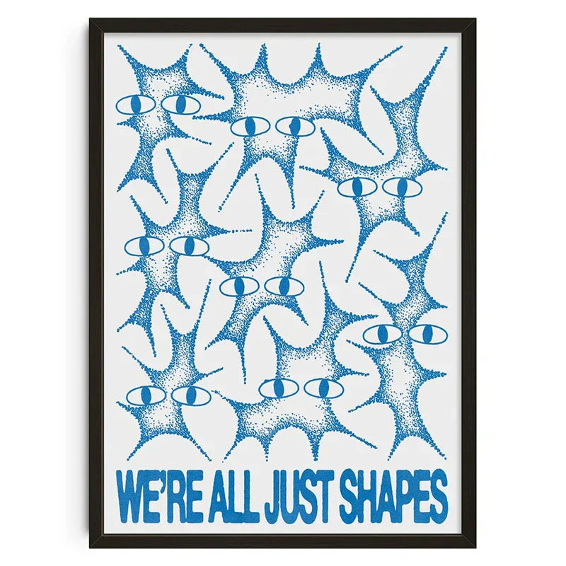 Retro blue and cream abstract canvas print living room wall art