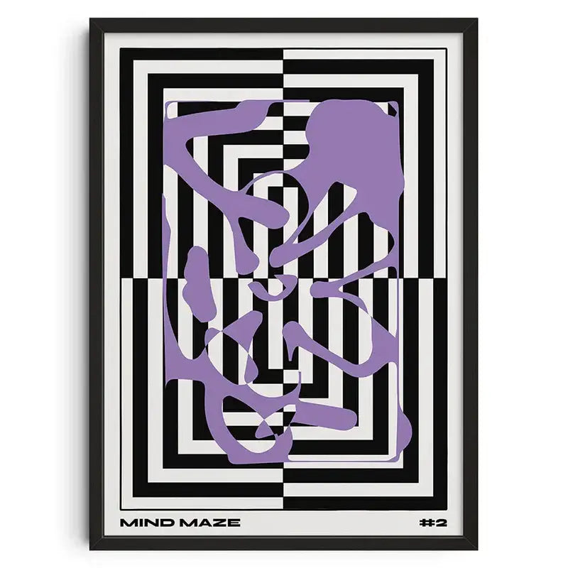 Retro abstract purple & white canvas print living room wall art
