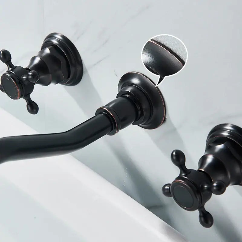 Retro antique brass wall mounted bathroom faucet with dual handles