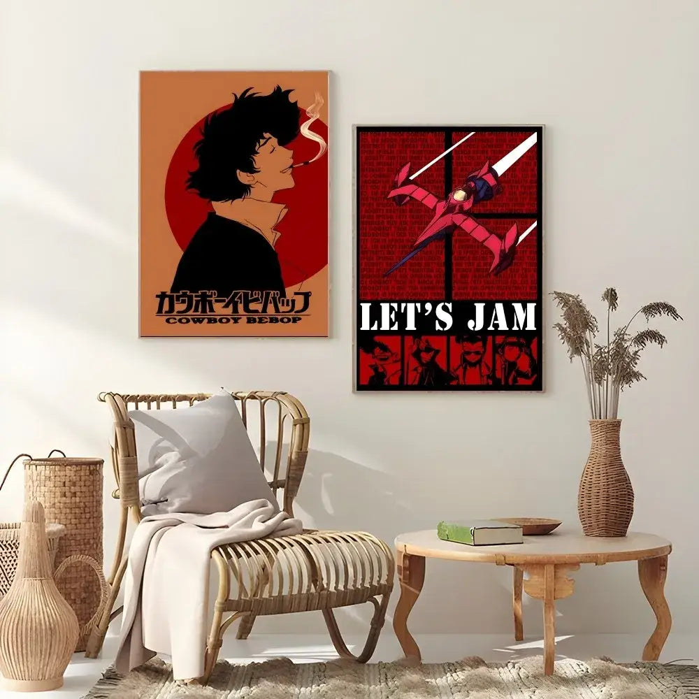 Retro framed cowboy bebop anime poster set for bedroom decor