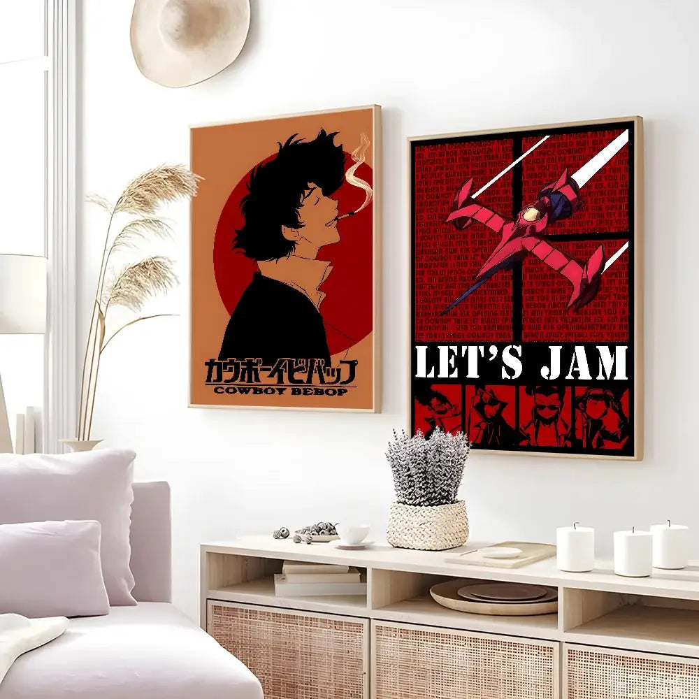 Retro framed cowboy bebop anime poster set for bedroom decor