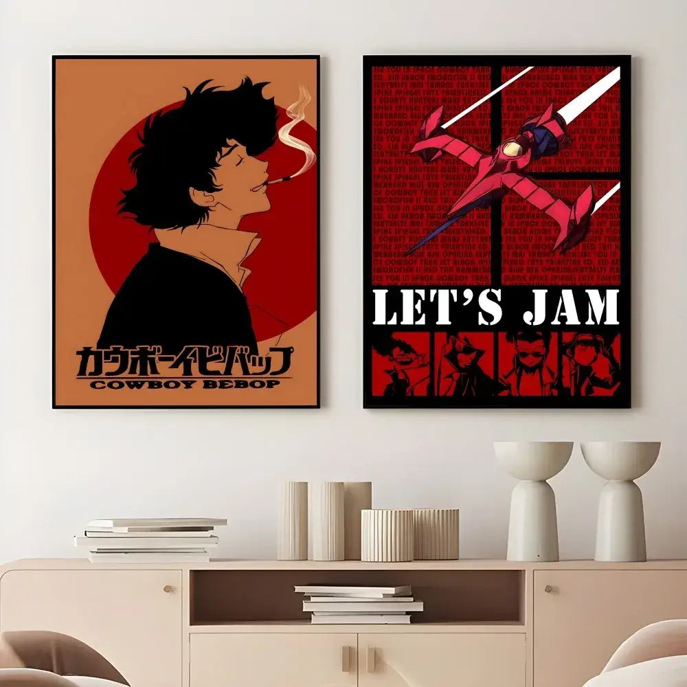 Retro framed cowboy bebop anime poster set for bedroom decor