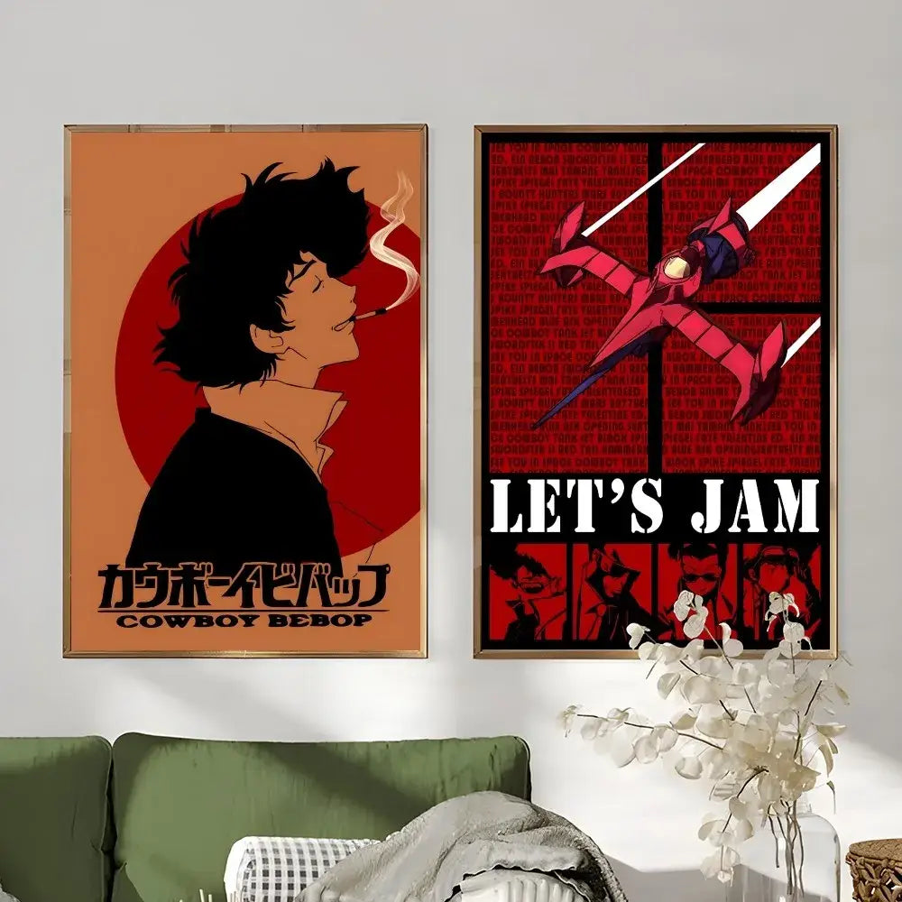 Retro framed cowboy bebop anime poster set for bedroom decor