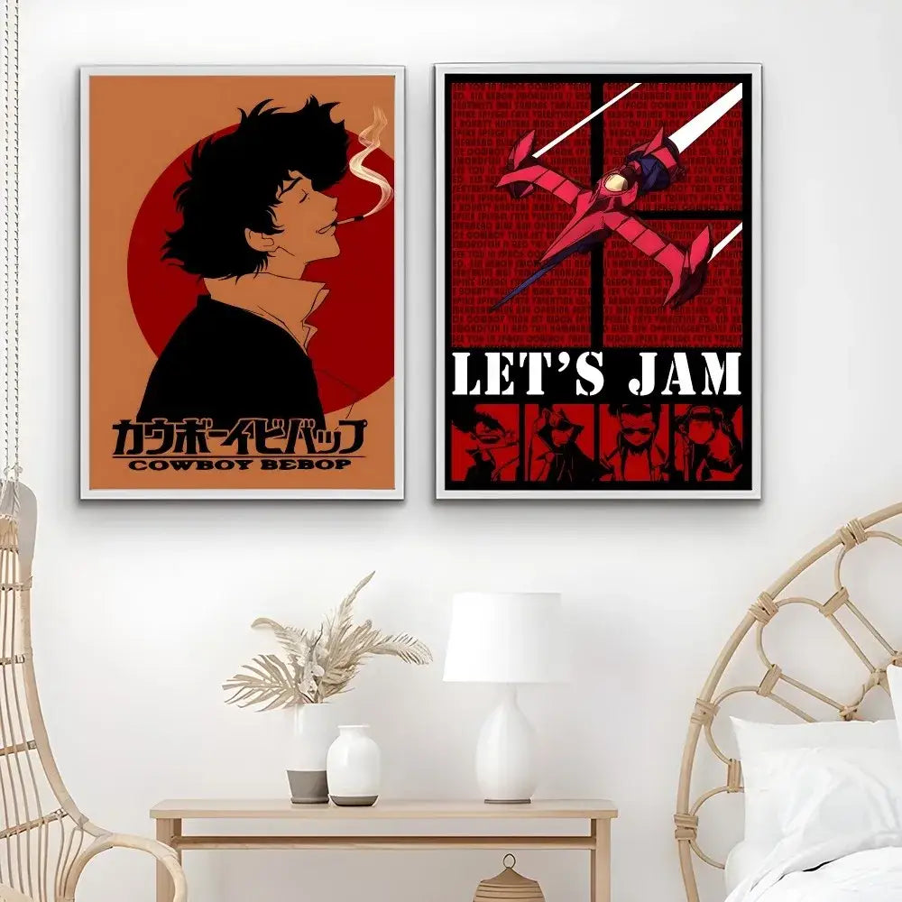 Retro framed cowboy bebop anime poster set for bedroom decor