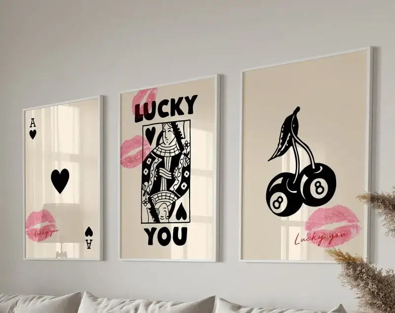 Retro green lucky you hearts canvas paintings set living room wall art