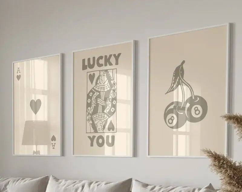 Retro green lucky you hearts canvas paintings set living room wall art
