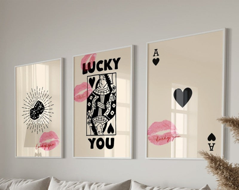 Retro ace card queen hearts canvas paintings living room wall art