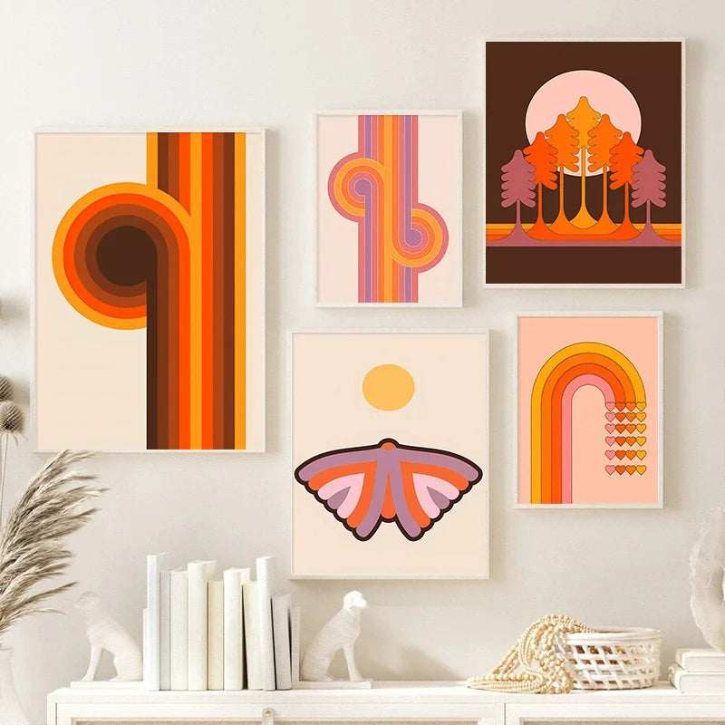 Retro rainbow abstract sunset art prints – living room wall decor