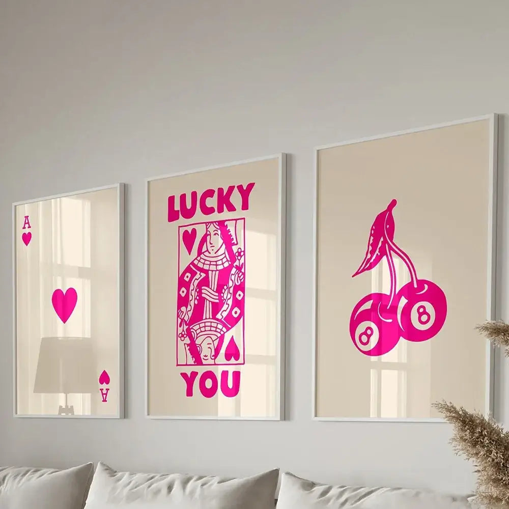 Retro green & gold playing card wall art posters – living room decor