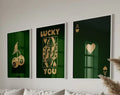 Retro green & gold playing card wall art posters – living room decor