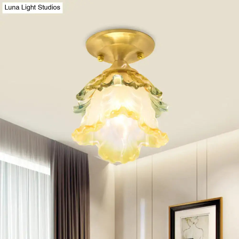 Retro style gold ruffle glass flower ceiling light for hallway