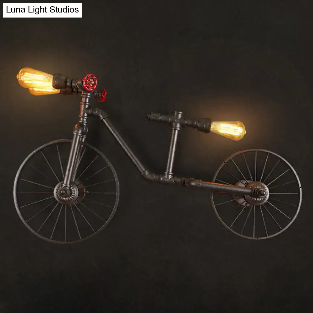 Industrial black iron piping bicycle hanging lamp dining room light