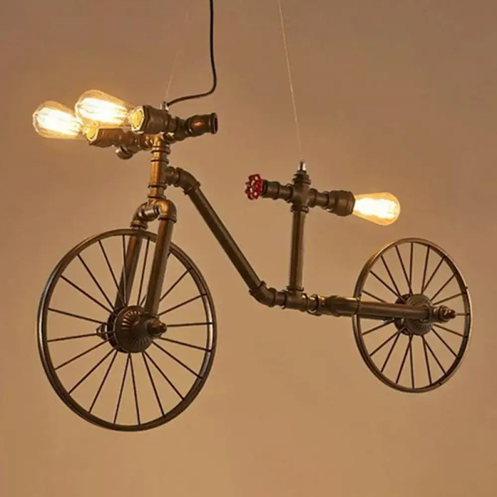 Industrial black iron piping bicycle hanging lamp dining room light
