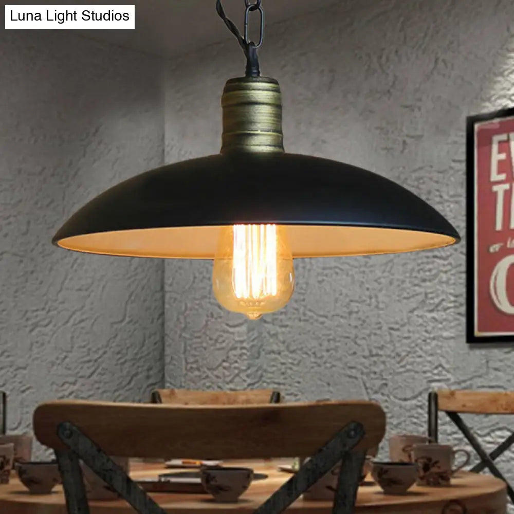 DecorBites™ Retro Style Metallic Black Ceiling Light with Bowl Shade and Hanging Chain - 10"/12.5" W - 1 Bulb