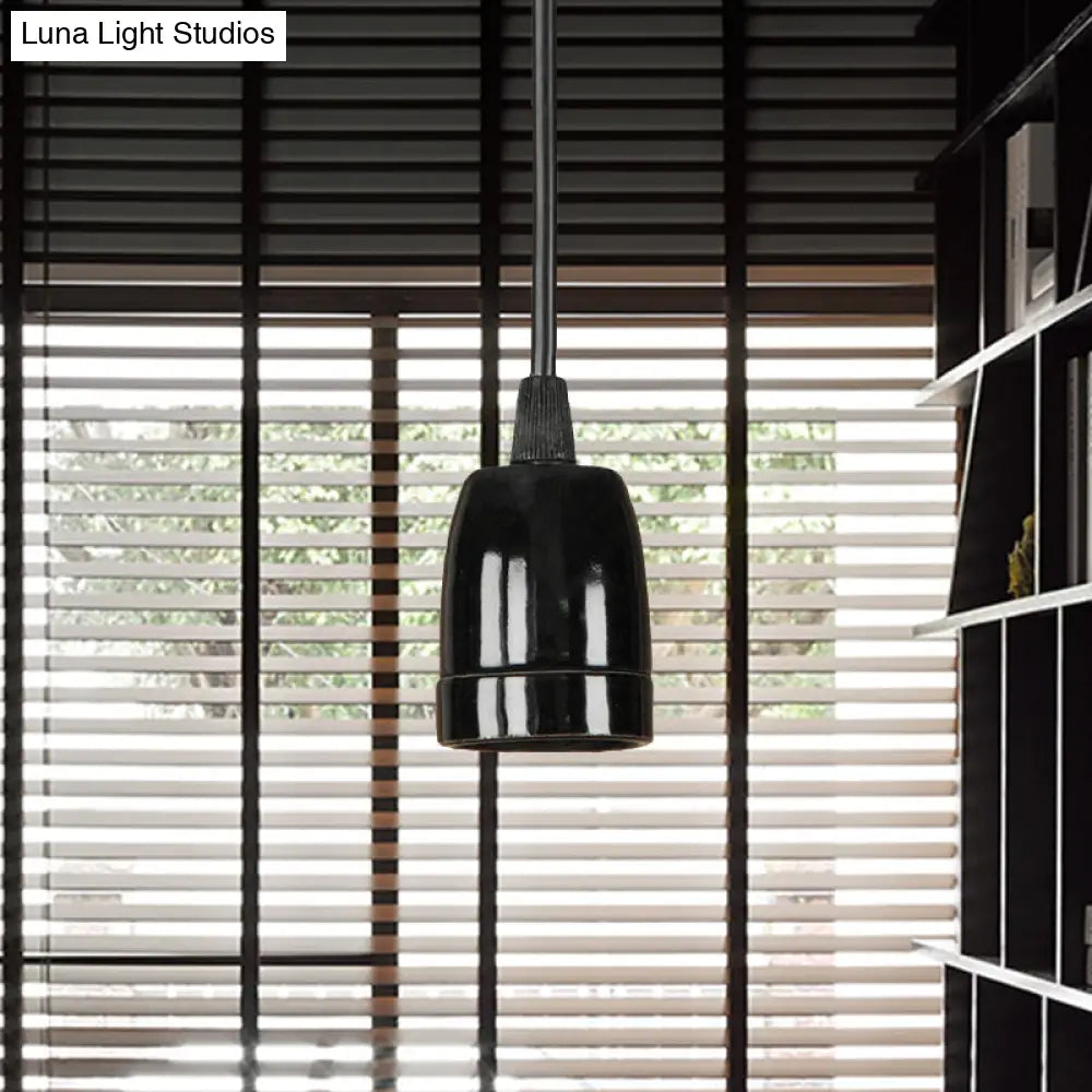 DecorBites™ Retro Style Mini Hanging Pendant Light - Adjustable Cord, Black/Red Ceramic Ceiling Fixture