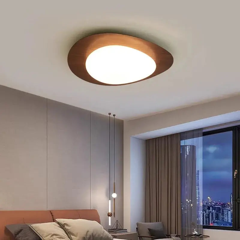 Retro walnut oval acrylic ceiling light for living room
