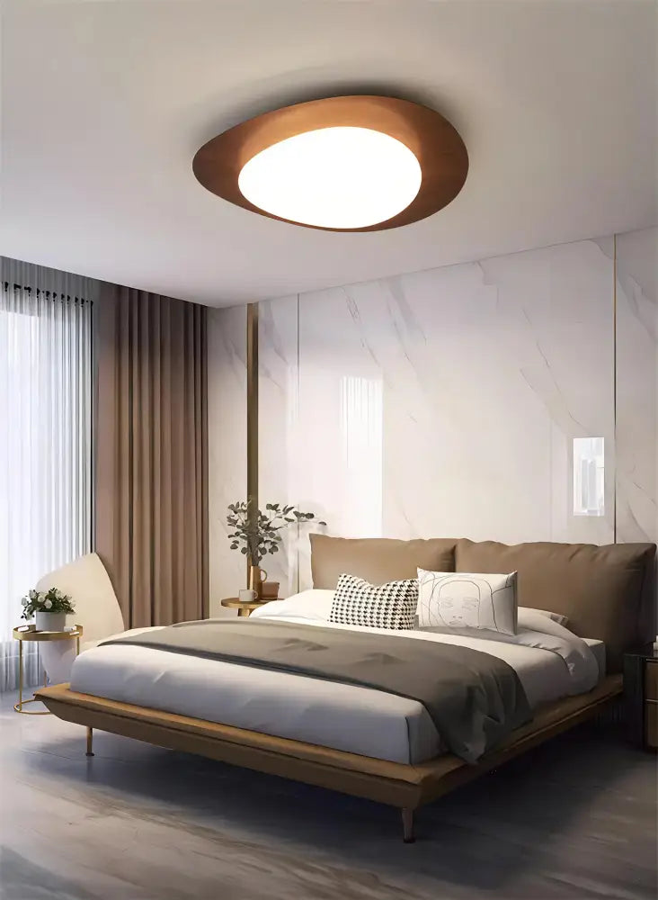 Retro walnut oval acrylic ceiling light for living room