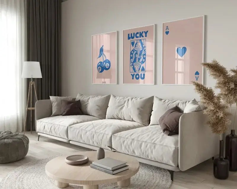Retro black & pink poker art posters set living room wall decor