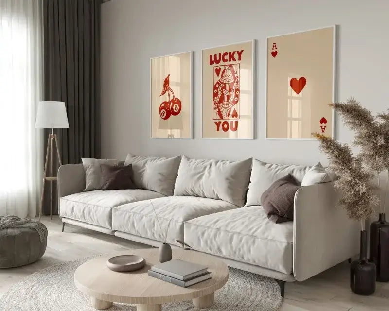 Retro black & pink poker art posters set living room wall decor