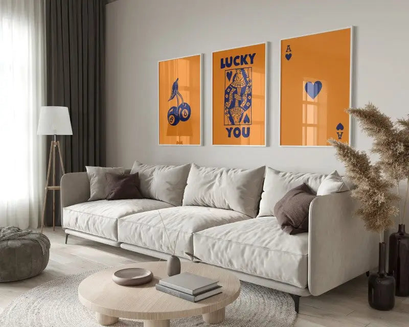 Retro black & pink poker art posters set living room wall decor