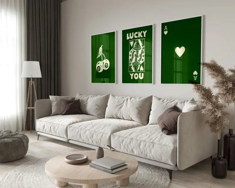 Retro black & pink poker art posters set living room wall decor