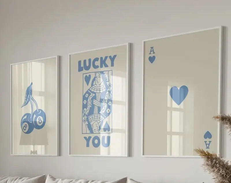 Retro black & pink poker art posters set living room wall decor