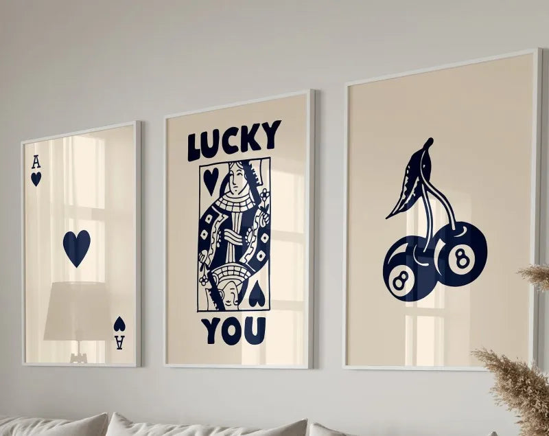 Retro queen of hearts art posters set living room wall art