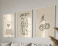 Minimalist beige retro wall art posters set for bedroom decor