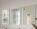 Retro blue & cream queen of hearts wall art posters – living room decor