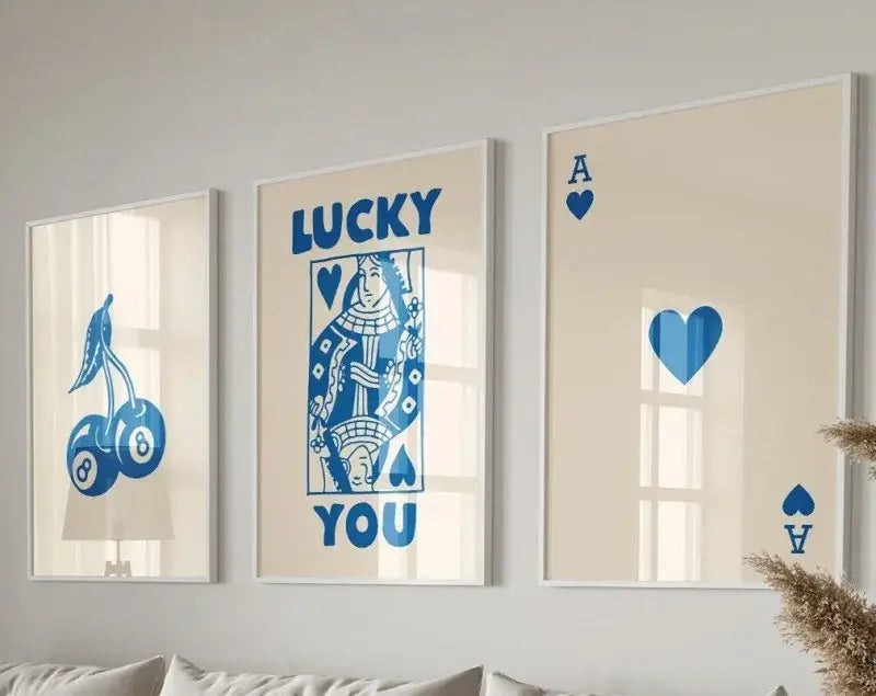 Retro red & white queen of hearts wall art posters living room decor