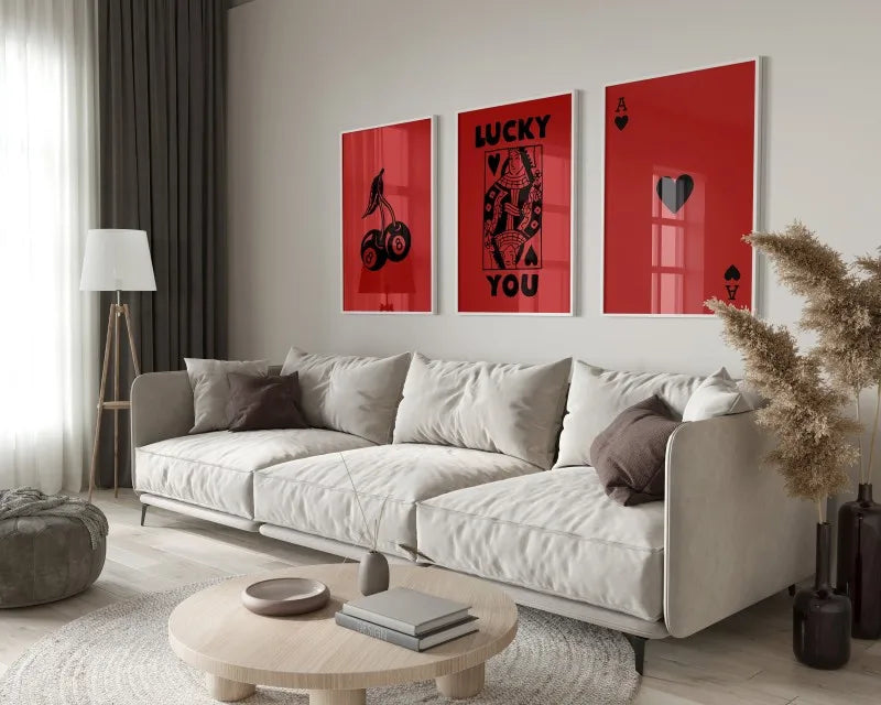 Retro queen of hearts wall art set living room decor